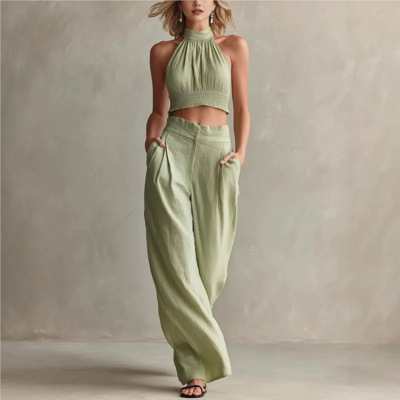 

2026 New Summer Women's Pants Set Solid Color Casual Loose Sleeveless Daily Versatile Unique Elegant Comfortable Fashion Set