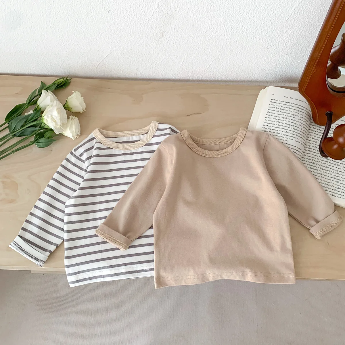 Infant Clothes Toddler Boy Cotton Long Sleeves T-shirts Spring Autumn Outfits Girl Baby Solid Bottoming Shirt Kid Striped Tees