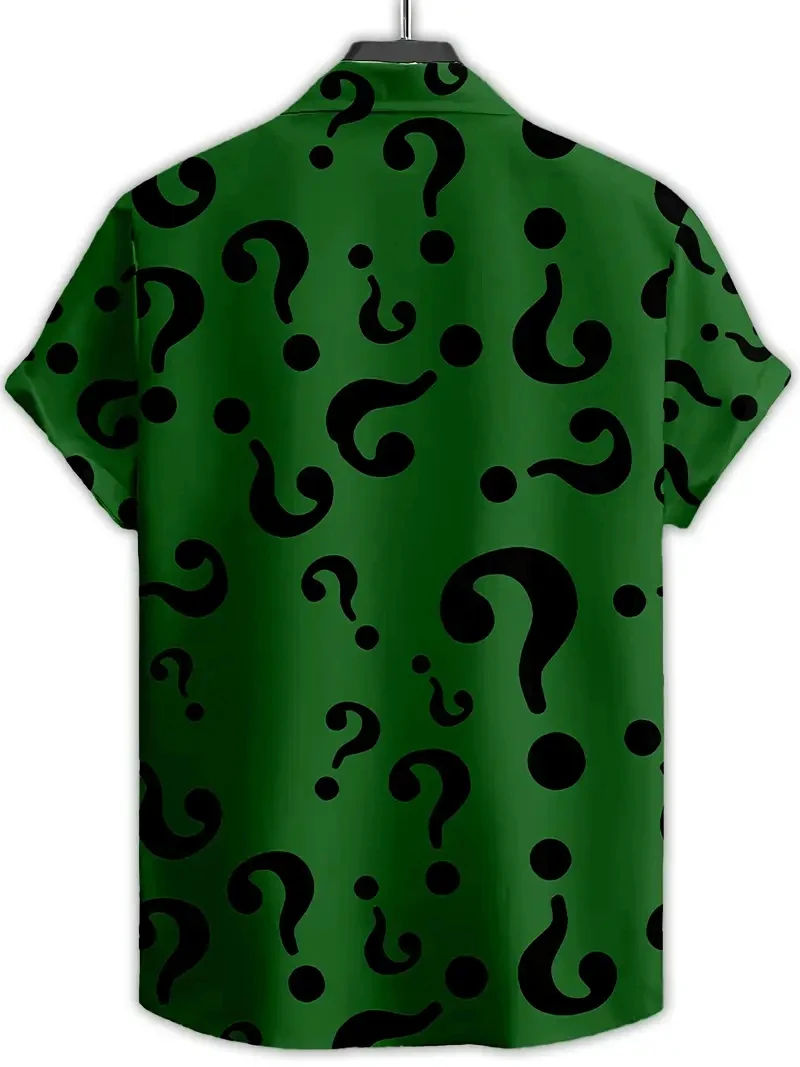 

New Funny Shirt For Men 3d Printed Novelty Pattern Short Sleeve Shirts Trendy Question Mark Graphic Lapel Blouse Streetwear Tops
