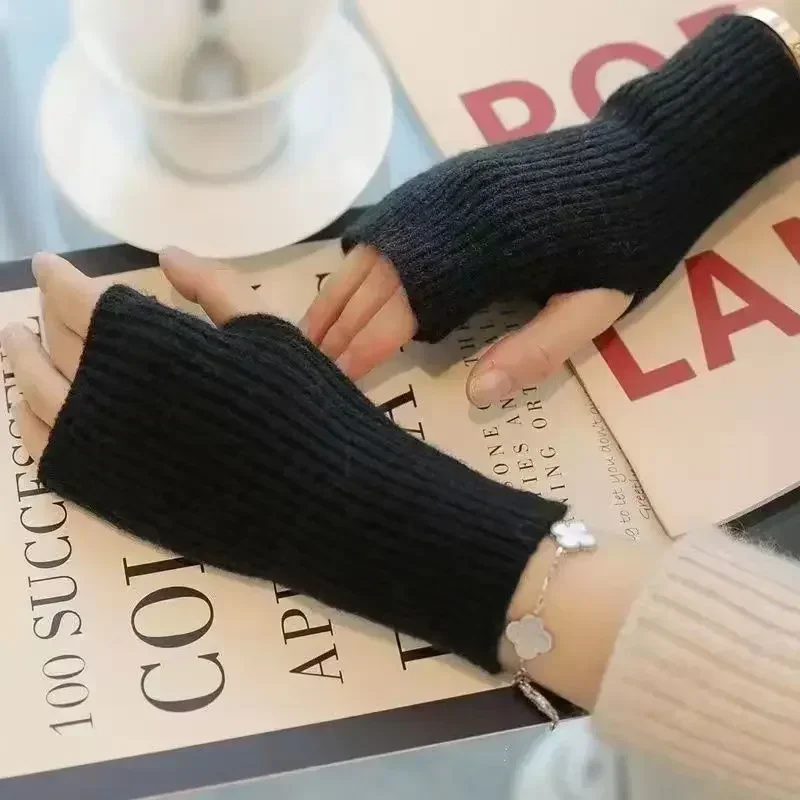 Guantes cálidos de medio dedo para mujer, manoplas de lana suave y cálida para el brazo, para otoño e invierno, 2023