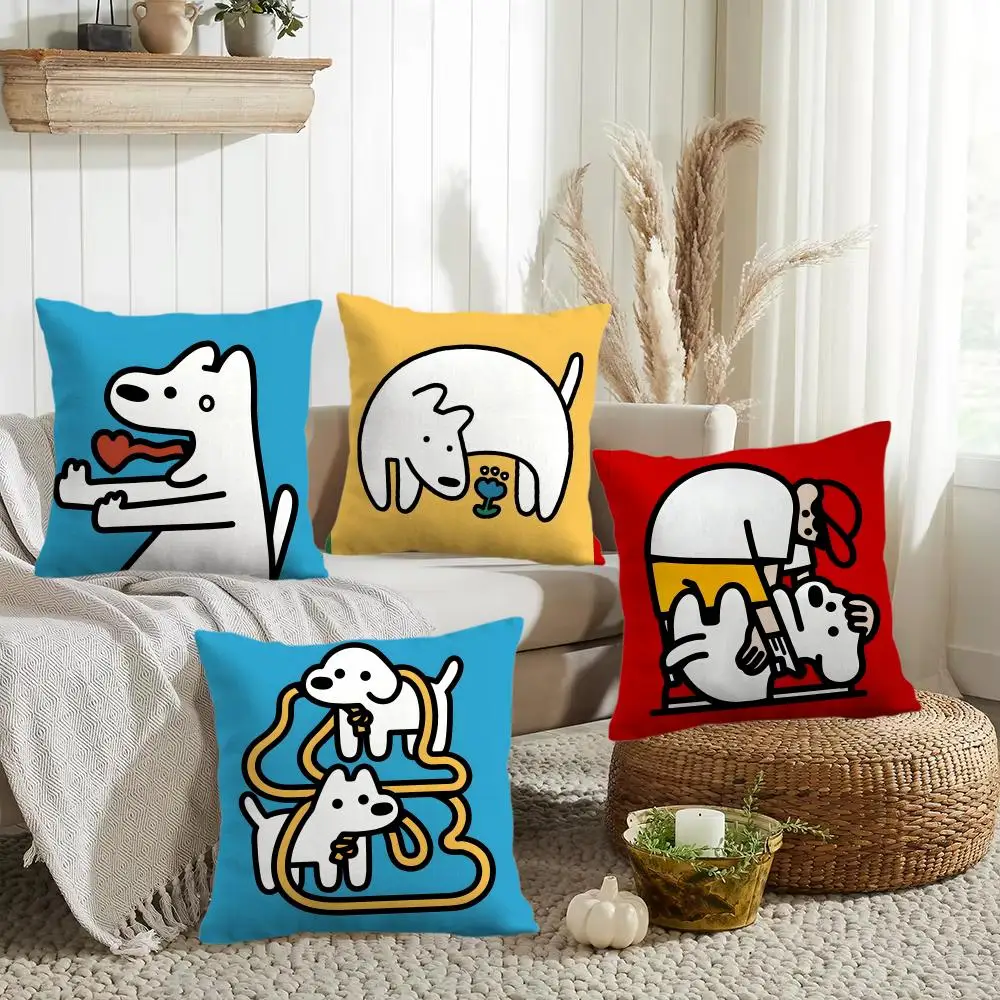 Pop Feel Puppy Cushion Cover Double-Sided Printed Organic Linen Pillow Cover, Decorative for Sofa Home