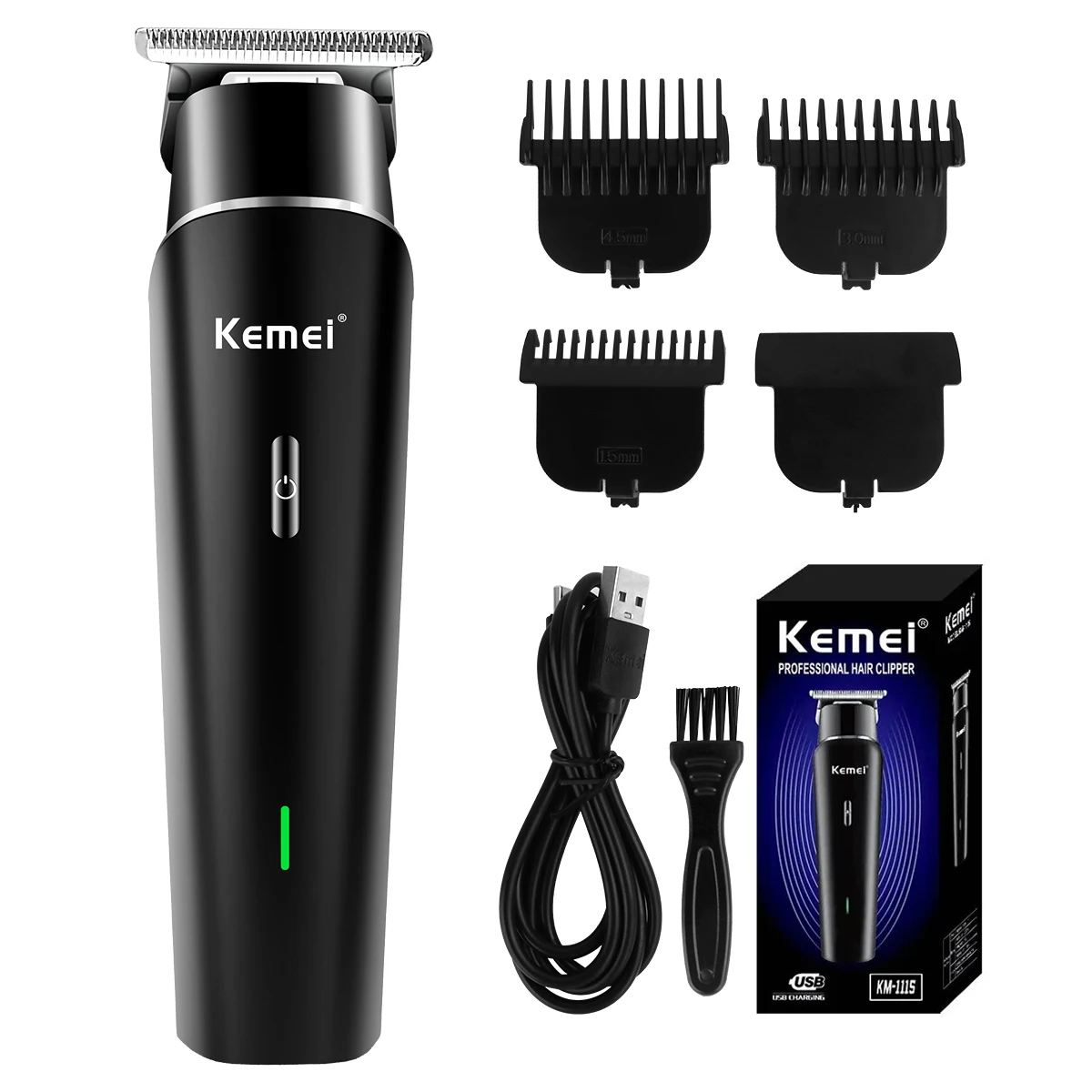 Kemei Professional Hair Trimmer with LCD Display 0mm Gapped T-Blade Cordless Rechargeable Edgers Clippers Men Hair Cutting Kit