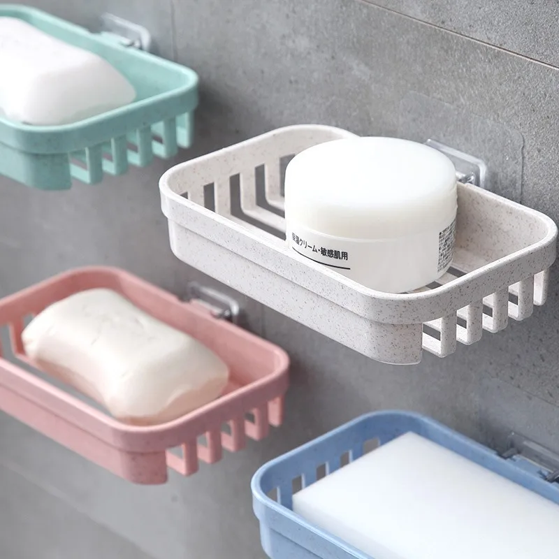 Bathroom Soap Storage Rack Basket Rack Kitchen Sponge Storage Shelf Wall Soap Dish Holder Plastic Self-adhesive Soap Box