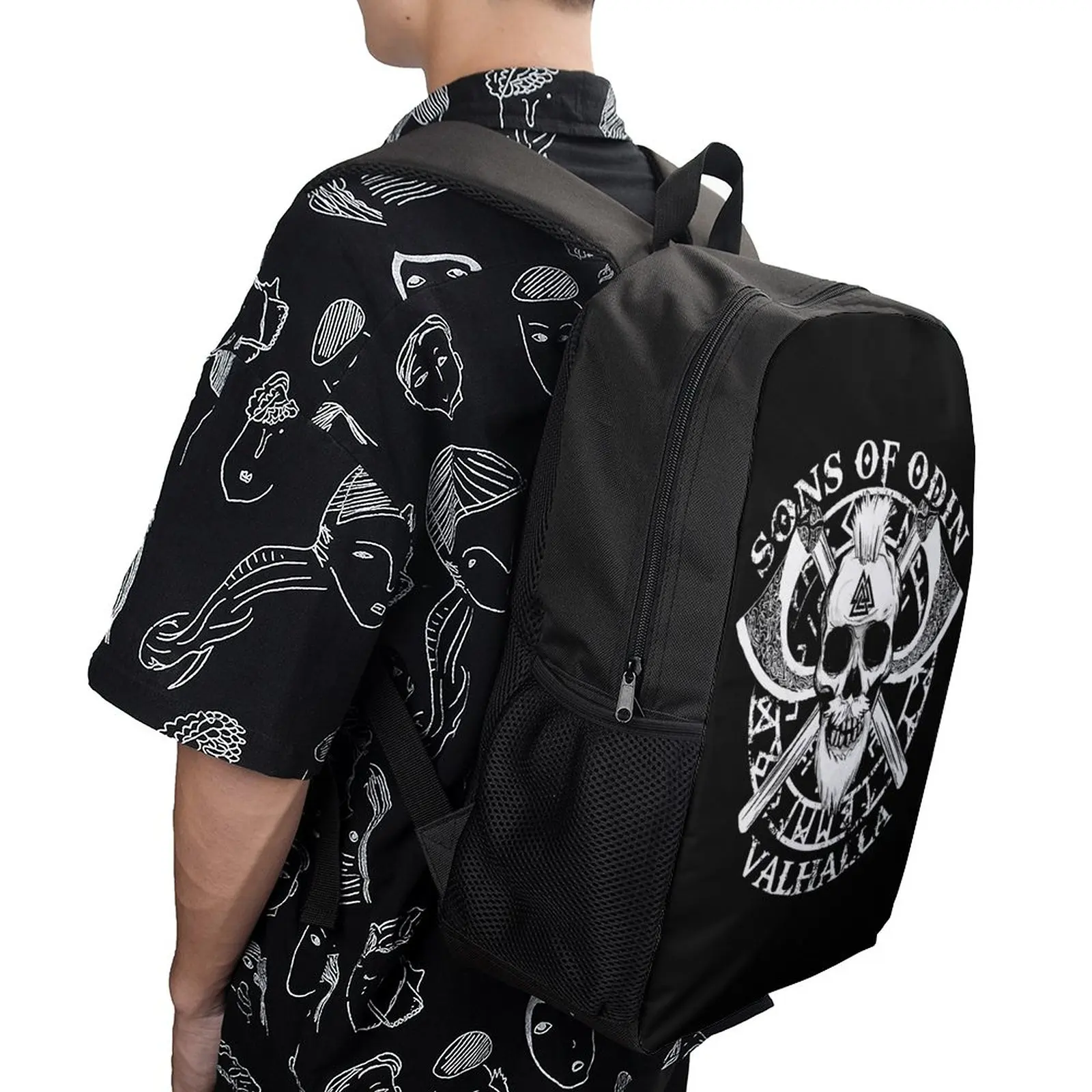 3 in 1 Set 17 Inch Backpack Lunch Bag Pen Bag SONS OF ODIN Viking Valhalla Thor Rune Val Durable Blanket Roll Comfortable Summer