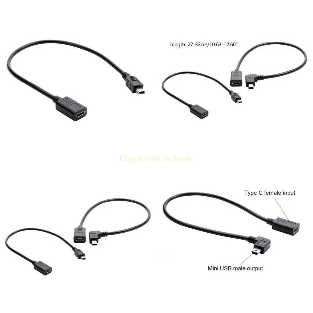 E06D USB C Female to Mini USB Male Convert Connector Support & Data Sync for Controller, MP3 Player,