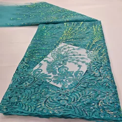 Tessuto di pizzo africano per abito da sposa, tessuto di pizzo nigeriano, paillettes francesi, verde, alta qualità, 2.5 yarde, 2022