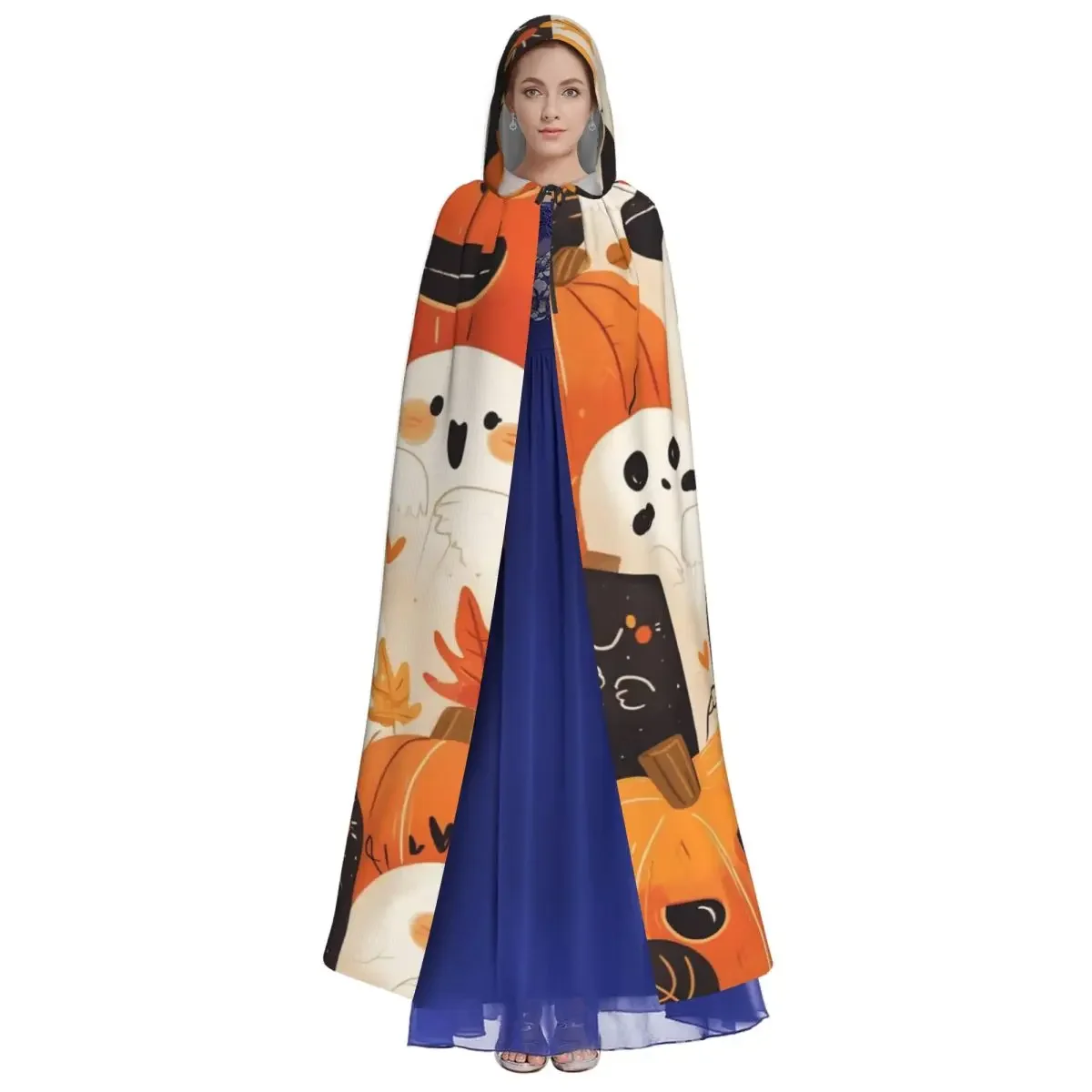 Customization Aldult Happy Halloween Cloak With Hood Pumpkin Black Cats Grim Reaper Robe Costume For Party