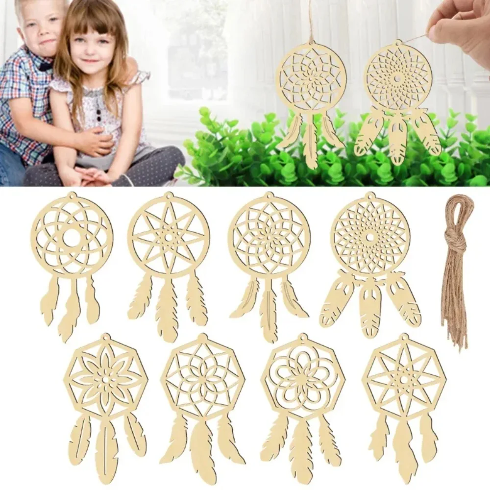 24 Pcs Latest Models Wooden Dream Catcher Feather Hanging Ornament Home Party Decor Kids DIY Painting Craft Gifts