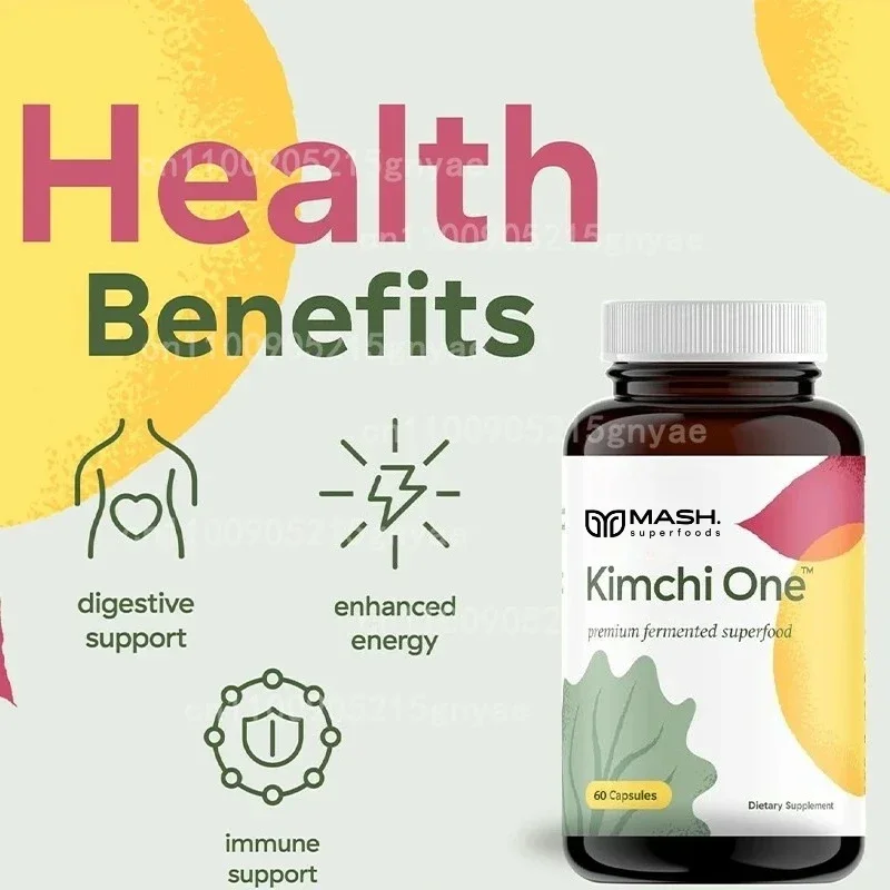 Kimchi Probiotic Capsules – Powder with Enzymes, Antioxidants – Gluten-Free, 60 Veggie Caps