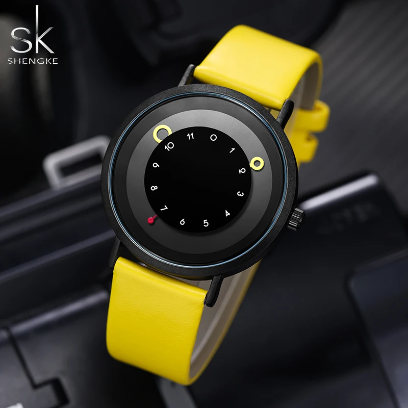 Shengke Women Creative Wristwatch Ladies Watches Yellow Leather Band Best Gifts Wristwatches Clock Montres Femme Reloj Mujer