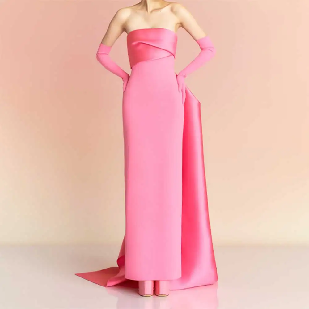 

Evening Dress 2025 Elegant Sleeveless Pleated Straight Court Train Backless Prom Party Gown Formal Wedding Guest Dress