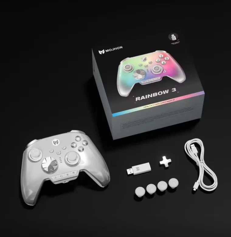 NIEUWE BIGBIG WON Rainbow 3 draadloze gamecontrollers NearLink 2.4G Hall Joystick Micro Motion Button RGB Gamepad voor pc