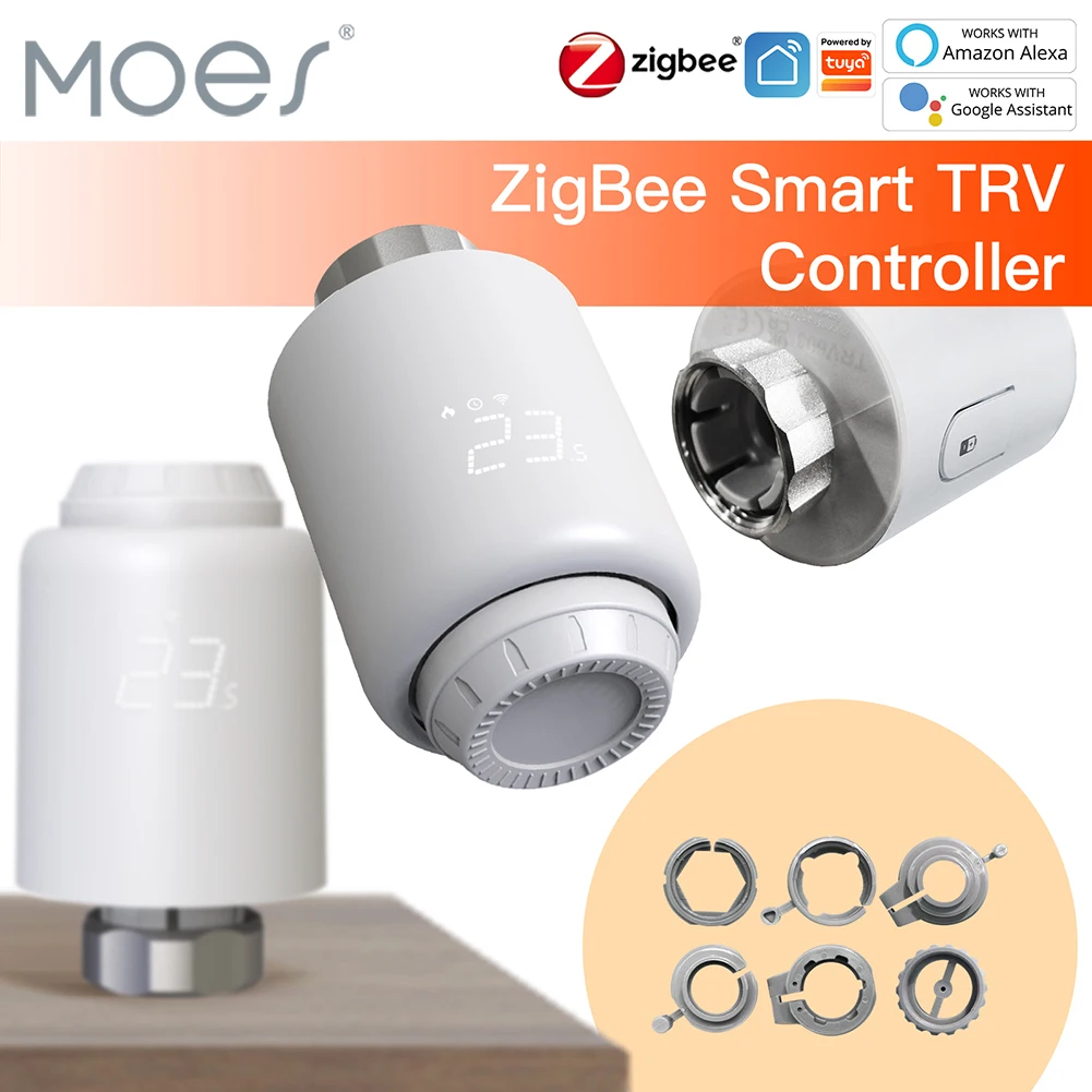 

Moes Tuya ZigBee Thermostatic Radiator Valve SmartLife Wireless Remote Heating Temperature Controller Alexa Voice Control