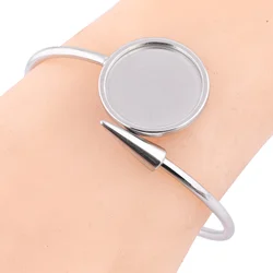 2pcs 20mm Cabochon Bracelet Base Blanks Stainless Steel Bendable Cuff Bracelets Bangle Bezel Settings For Jewelry Making