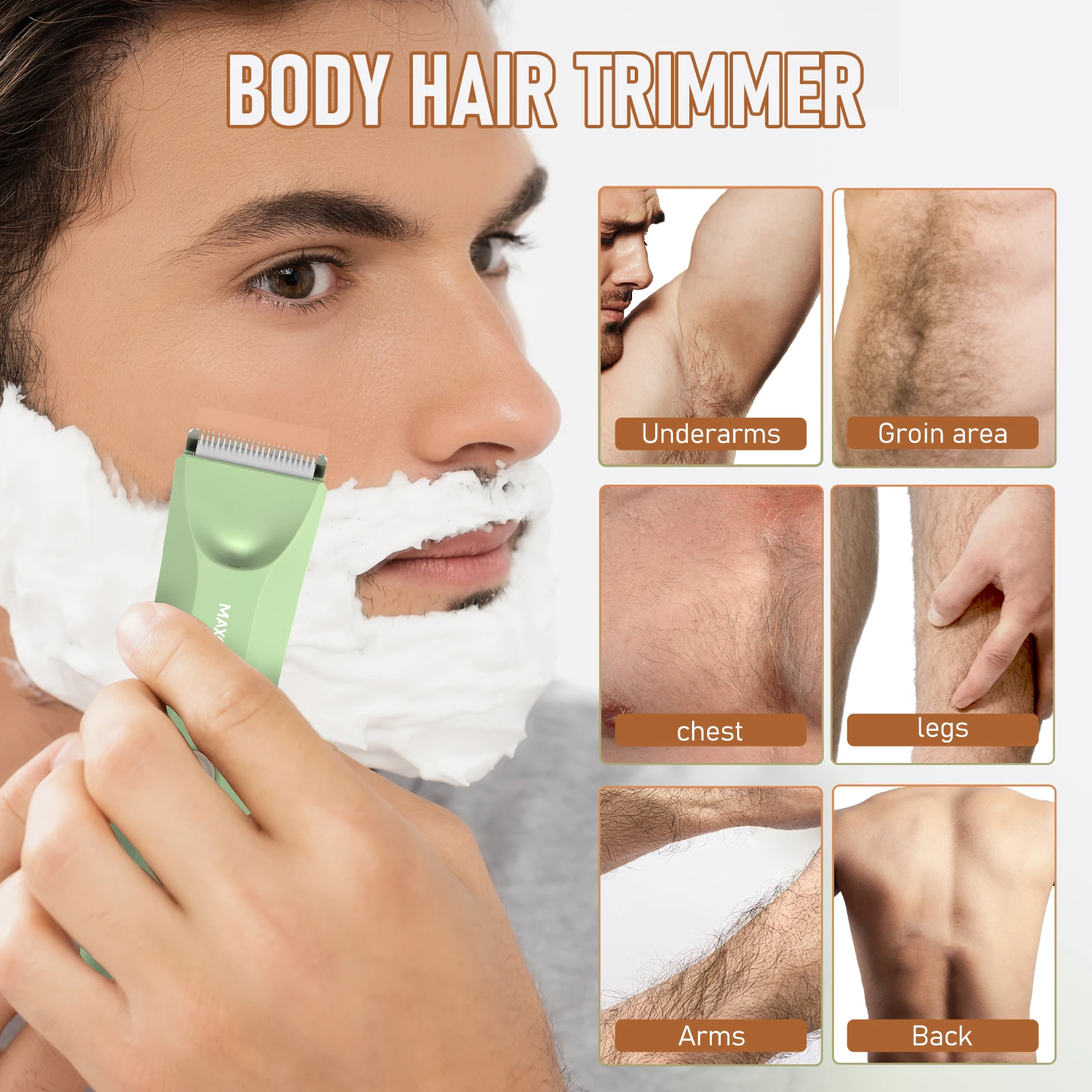 MAXGROOM Body Hair Trimmer Shaver for Men Ball Trimmer for Groin Pubic Replaceable Ceramic Blade Electric IXP7Waterproof Clipper image 6