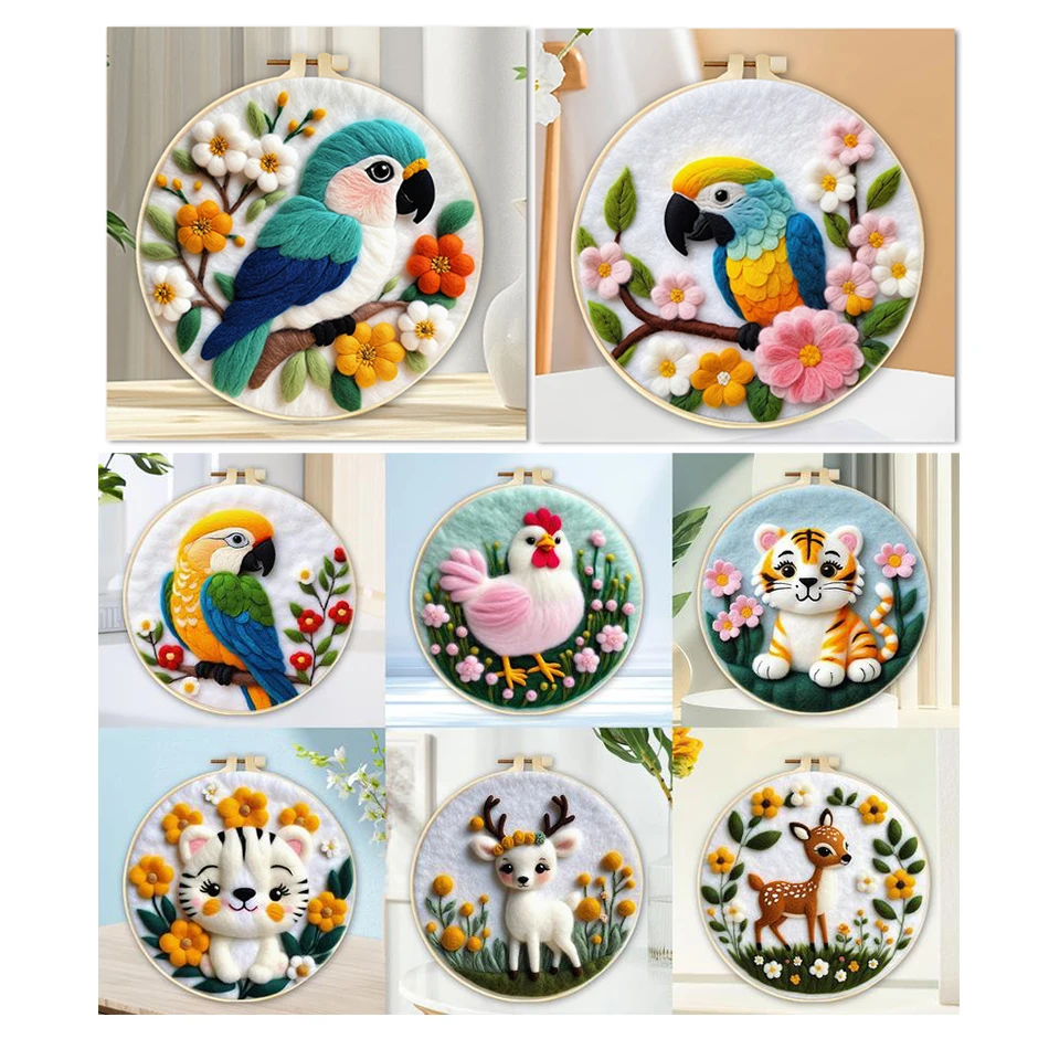 SDOYUNO DIY Wool Embroidery Kit Animal Picture Funny handmade Painting With Frame DIY Wool Needle Felt Kit Home Decors