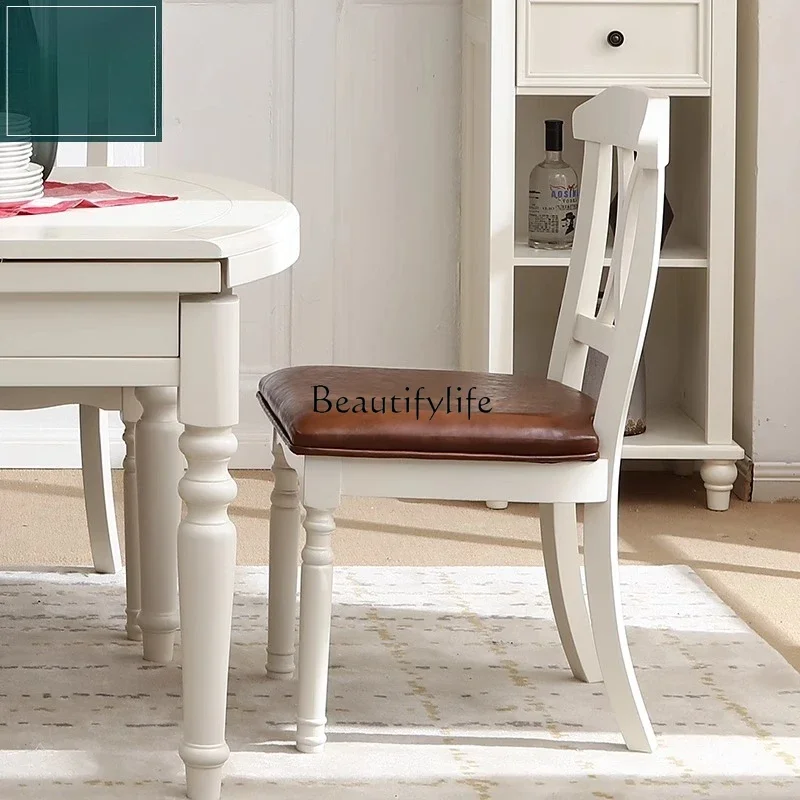 04lsAmerican country white restaurant soft bag double fork solid wood dining chair can be customized