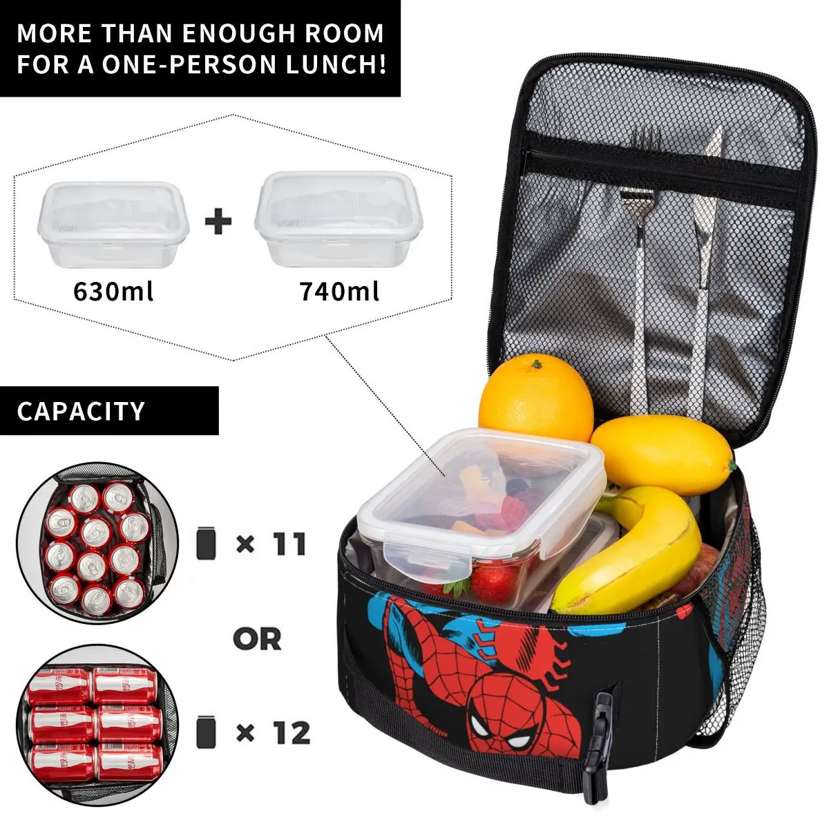 Spiderman Spider Man borsa termica per il pranzo contenitore termico per pasti Spider-Man Tote Lunch Box a tenuta stagna Bento Pouch Office Outdoor