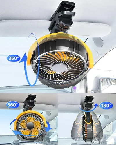 Imagen 2 del producto Eary Clip portátil para automóvil en ventilador Batería de 2000 mAh Potente 3 velocidades Silencio 900 ° Girar USB recargable Mini ventilador refrigerador coche electrónico