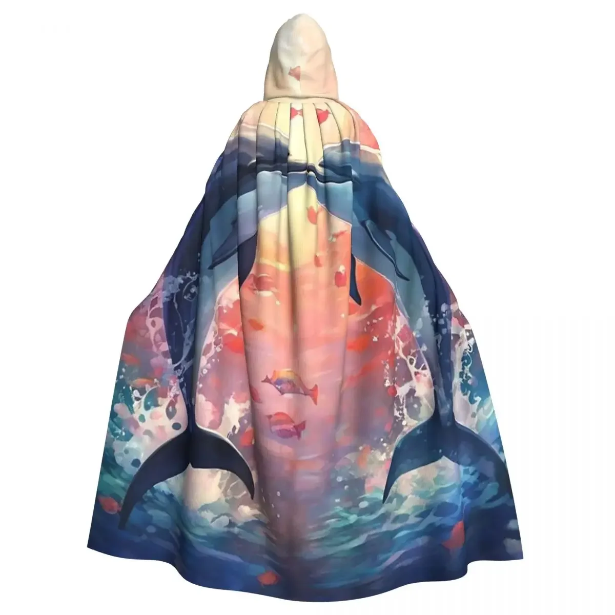 Two Adorable Dolphins Face To Face Two Whales Hooded  Witch Medieval Costume Cosplay Cape HalloweenVampire Adult Unisex