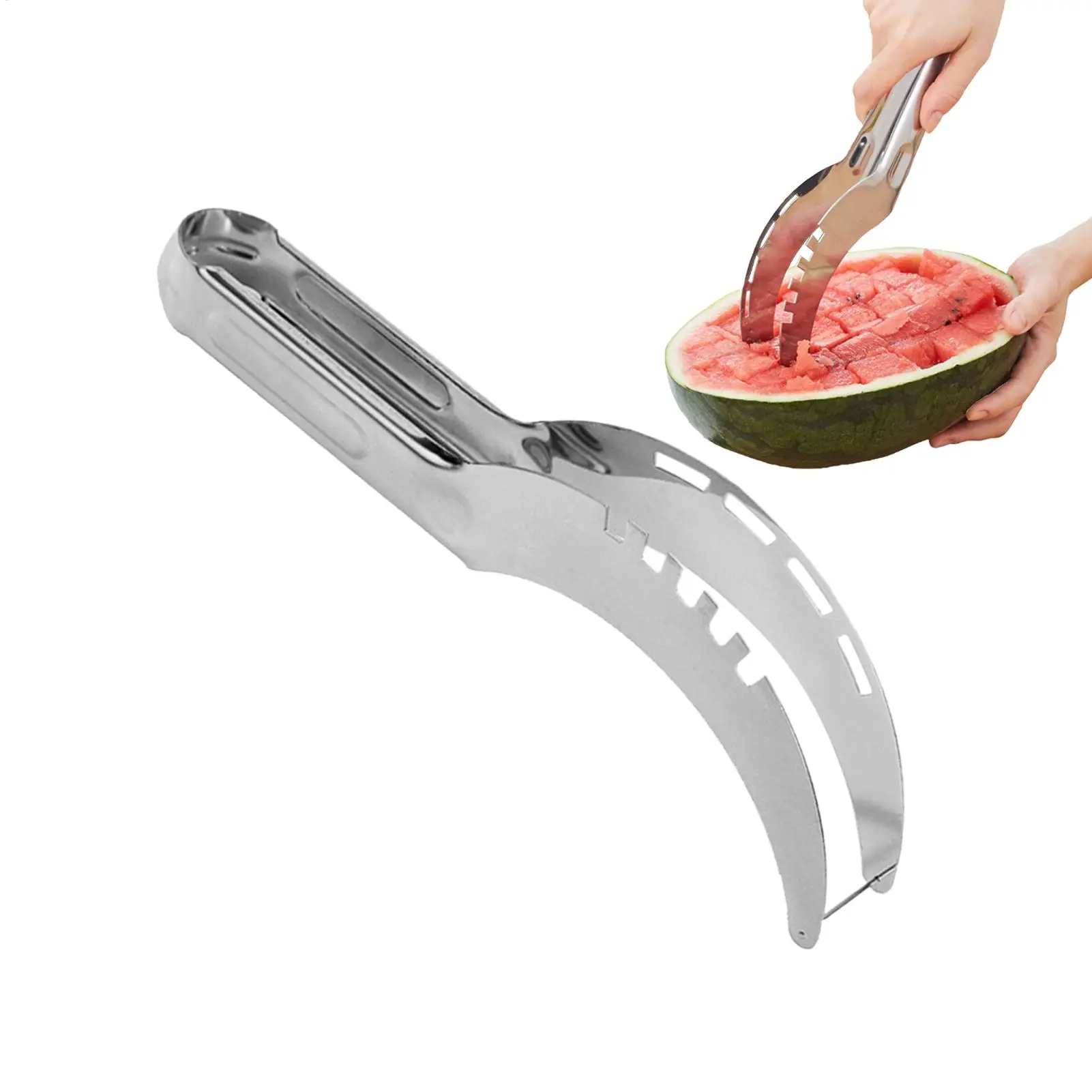 Fruit Cutter Stainless Steel Watermelon Cube Cutter Portable Fruit Cutting Gadget For Kitchen BBQ Party Camping Travel Pool