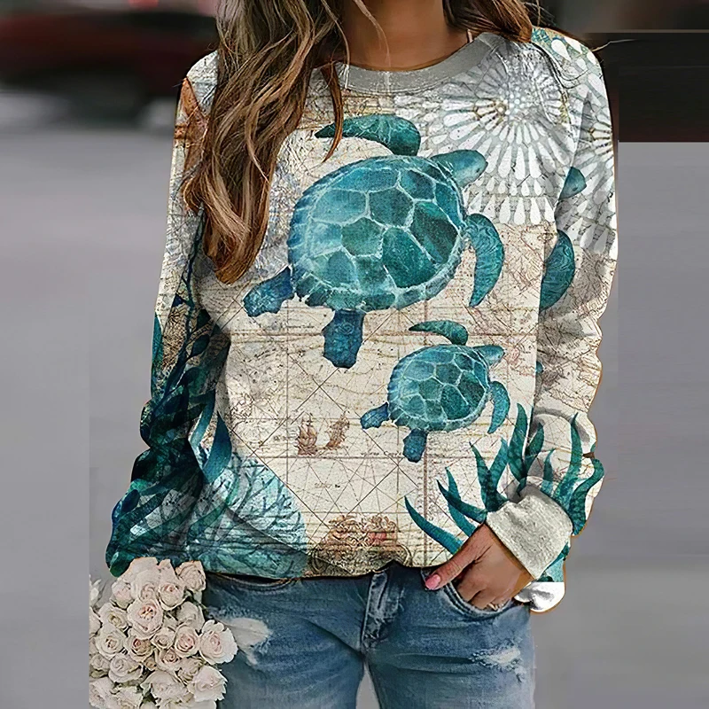 

Elegant Mountain Printed Female Fashion Landscape Print Pullovers Sweatshirt Ladies Autumn Winter Top Streetwear Loose 3XL Tops