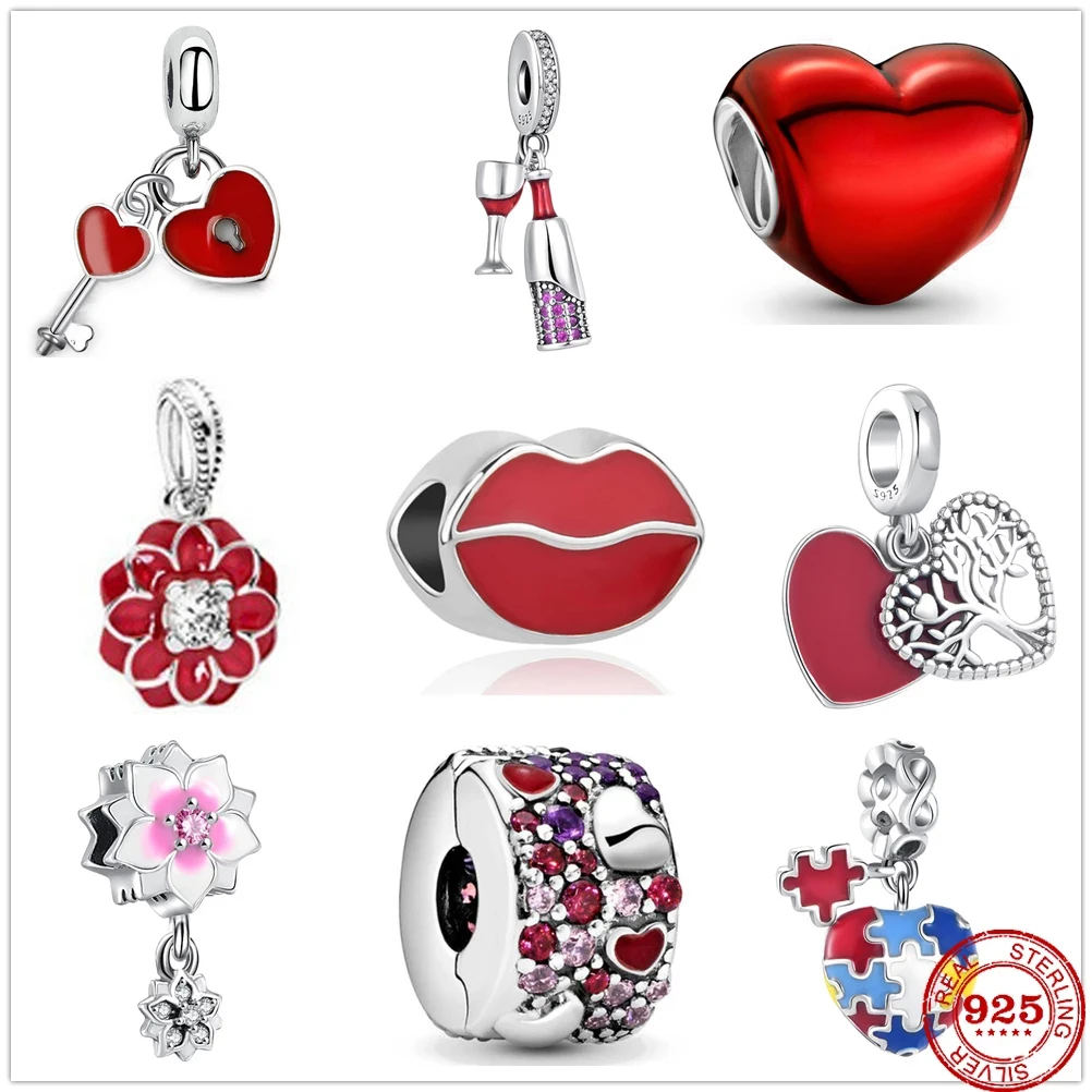 2021 New Fashion Silver 925 Wine glass Lips Charm Bead Pandora Fit Original Pandora Bracelet DIY Fine Sterling Jewelry Gift