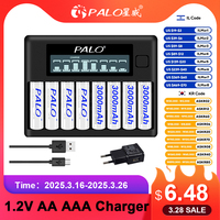 PALO 4-8 Slots Fast Smart Charger LCD Display Intelligent Battery Charger For 1.2V AA AAA NiCd NiMh Rechargeable Battery
