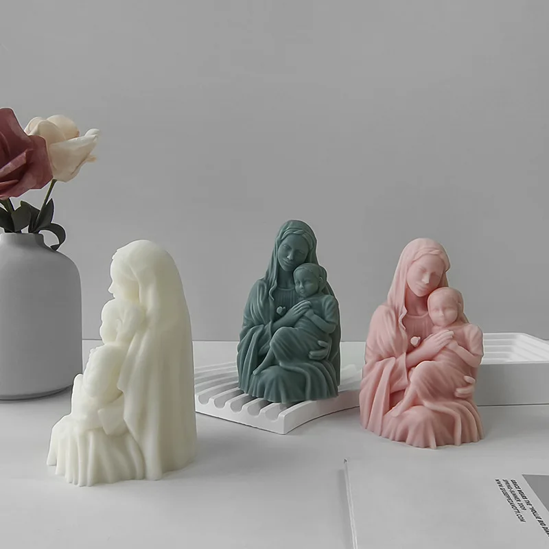 DIY Goddess Statue Candle Silicone Mold Mother Holding Child Handmade Aroma Candle Plaster Ornament Molds Home Decor Crafts