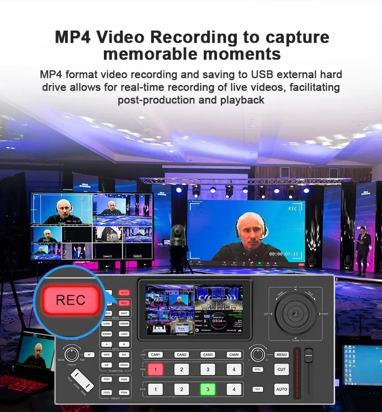 2026 Switcher for Multi-Camera Live Production PTZ Camera Control with Live Streaming Support for Conference