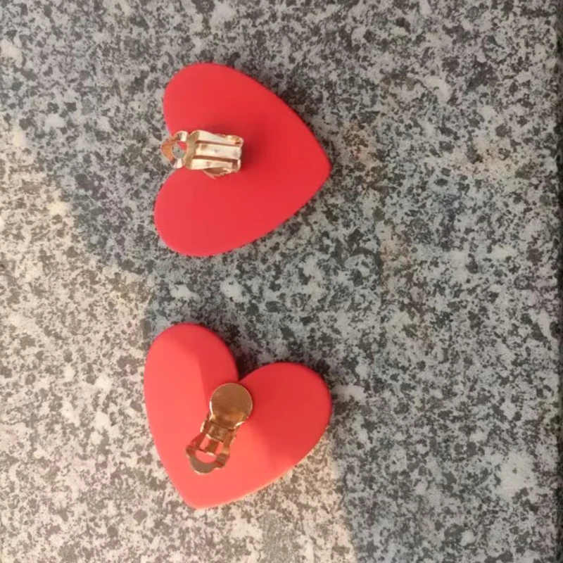 Heart Red Yellow clip on Earrings Love Statement Wedding Geometric Heart Bohemian Vintage Acrylic Trend Party Jewelry Gift view 5