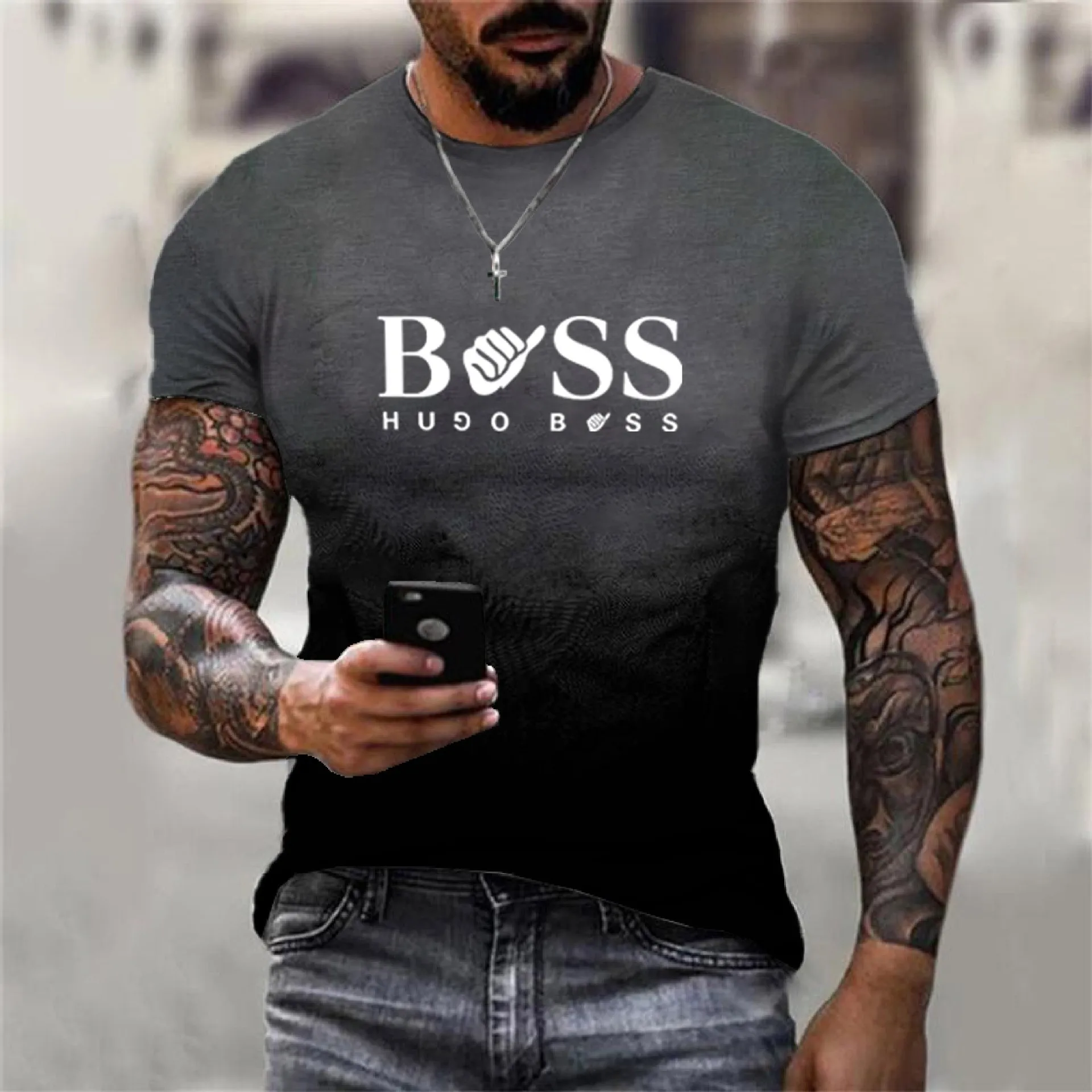 Summer Men\'s T-Shirt New Round Neck Short Sleeve Top Letters Printed Pattern Short Sleeve Summer Outdoor Sports Short Sleeve