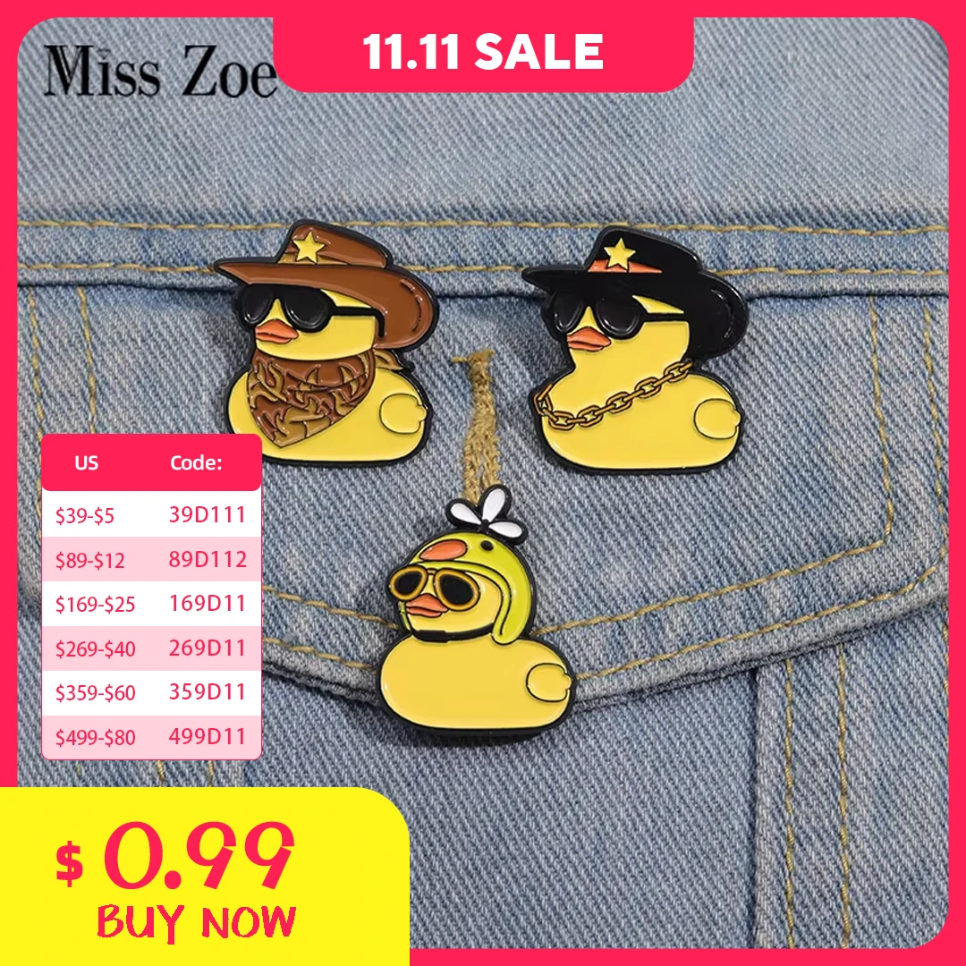 Cowboy Travel Animal Enamel Pins Custom Cool Yellow Duck Brooches Lapel Badges Animal Jewelry Gift for Friends