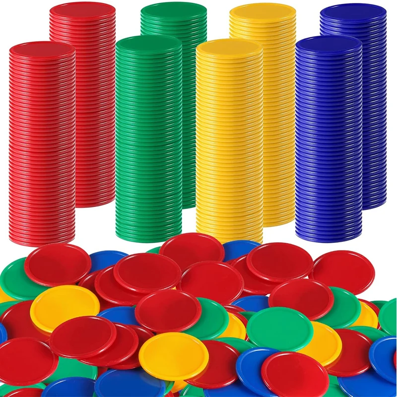 40 fichas de póker de plástico, 4 colores, marcadores de bingo, contadores de aprendizaje (rojo, amarillo, azul, verde), tamaño 37 mm, juegos de matemáticas para niños y adultos