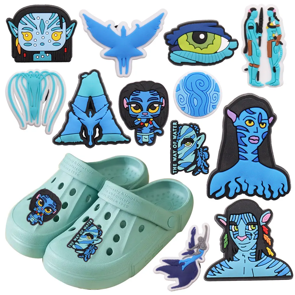 Hot Sale 1-12pcs Shoe Charms Avatar Blue Na'vi Pandora Ocean Accessories PVC Slippers Shoes Decoration For Kids X-mas Gift