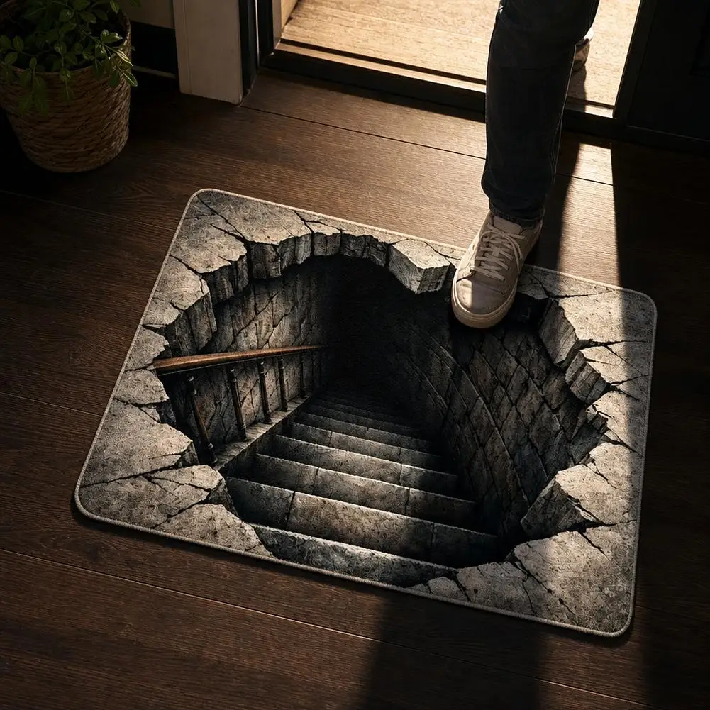 Halloween 3D Visual Skeleton Trap Hole Doormat 2D Flat Non Slip Absorbent Front Door Decor Rug Staircase Entrance Door Mat