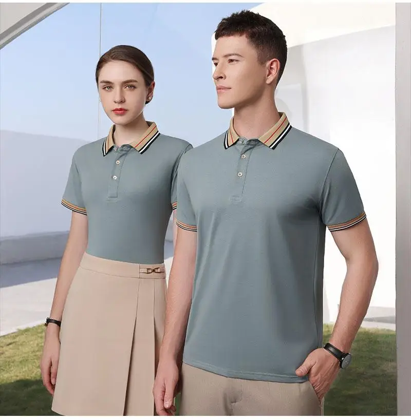 

2025 Spring and Summer Men's Lapel Short Sleeved Polo Women's Workwear, Men's and Women's Breathable Top, Thin Business Fit