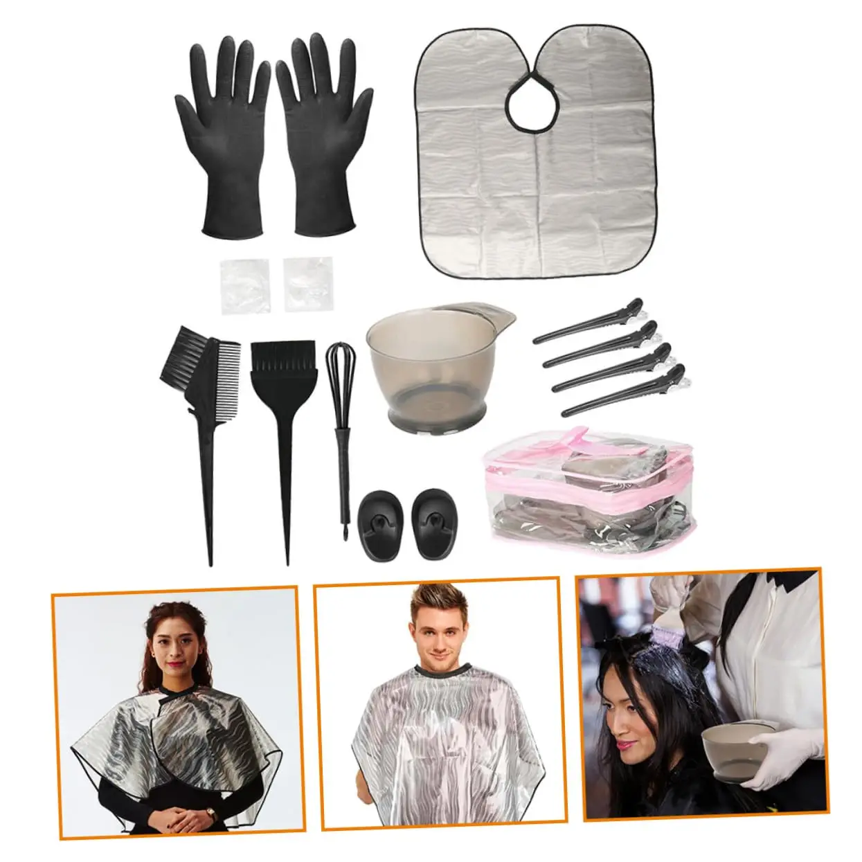 

Complete Hair Coloring Kit 16 Tools, with Mixing Bowl (7.8cm), Cape (80cm) & Brushes (16-20.5cm), Convenient All-in-One