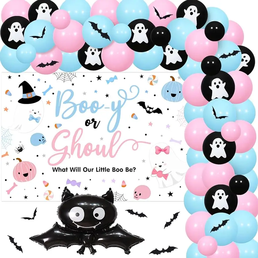 

Halloween Gender Reveal Decorations, Boo-y or Ghoul Gender Reveal Backdrop Balloon