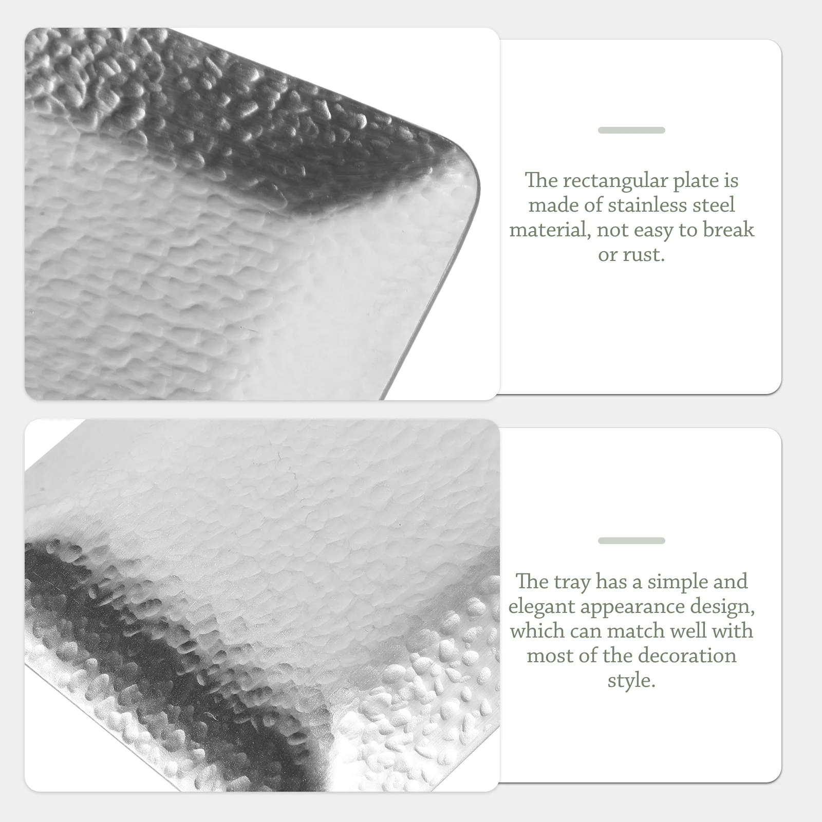 

Hammered Stainless Steel Rectangular Tray Storage Organizer For Jewelry Cosmetics Snack Fruit Tea Towel Desktop Decor