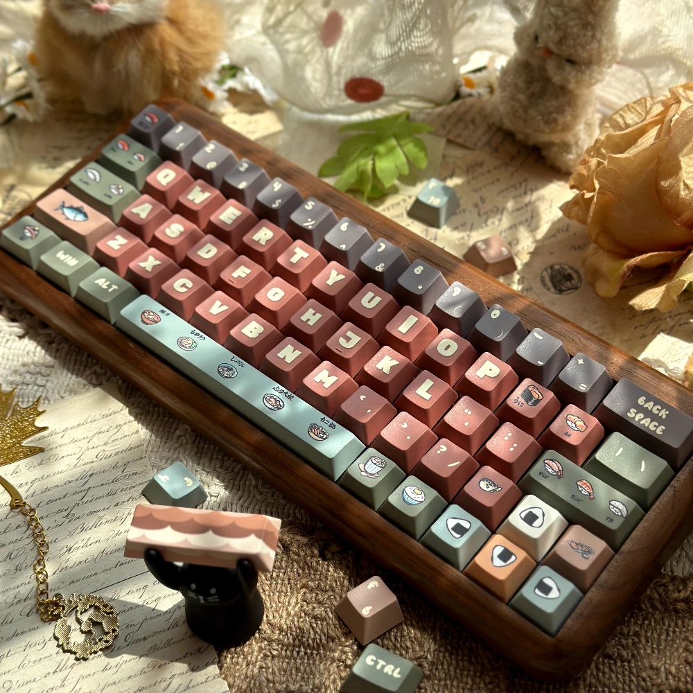 

Колпачки для клавиш Foodie, суши Foodie Cherry, колпачки для клавиш Pbt, все пять сторон, термосублимация, полный комплект в стиле ретро, 138 клавиш