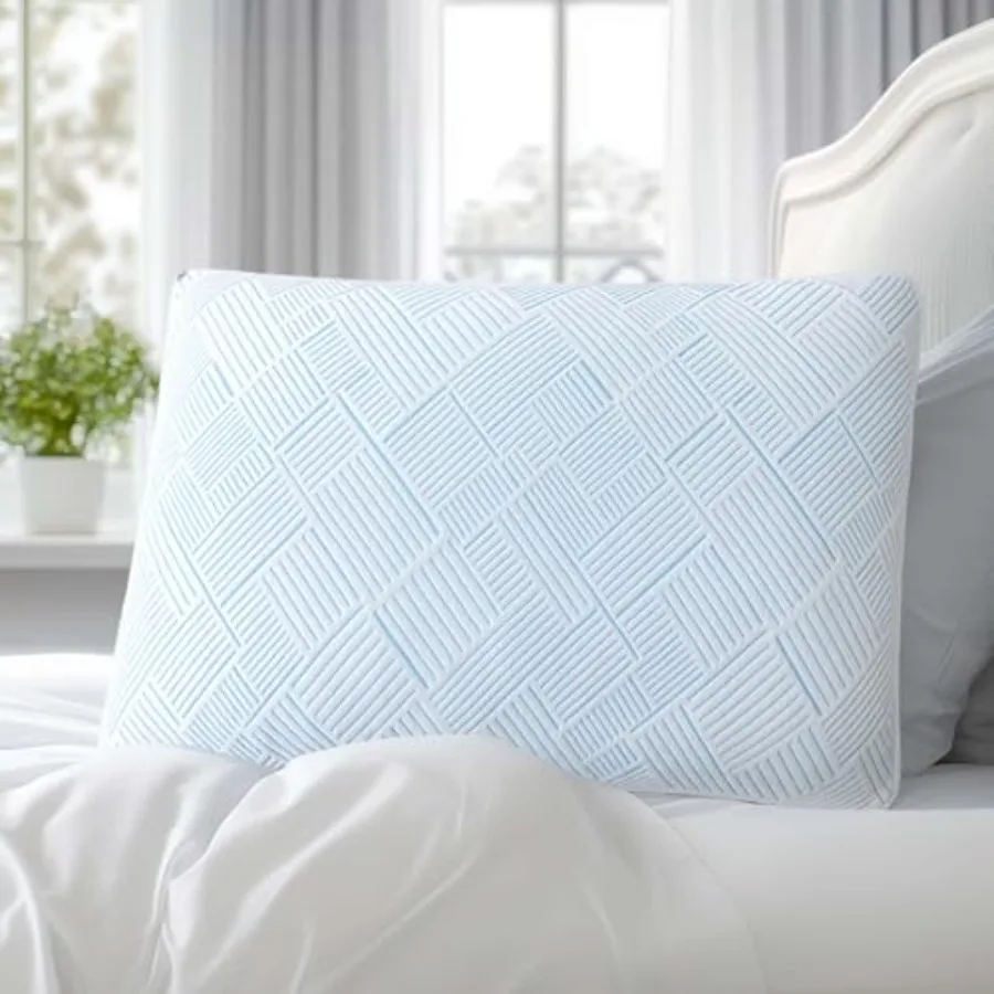 

Shredded Memory Foam Cooling Soft Bamboo Viscose Pillow Queen Size Adjustable Hypoallergenic Hotel Quality Pillow for Stomach B