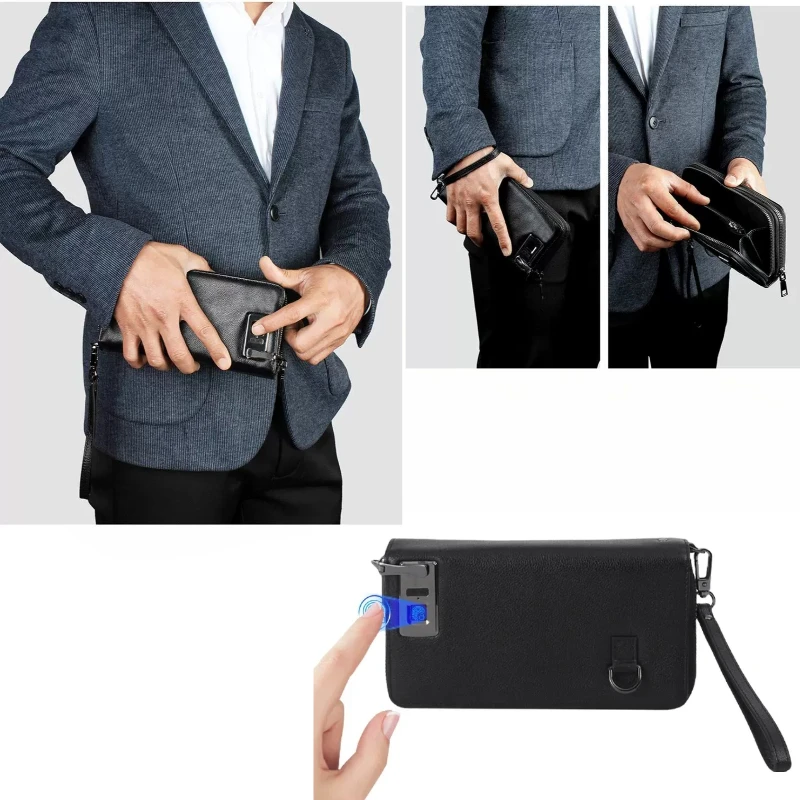 Portable Fingerprint Lock Man Wallet Anti-theft Genuine Leather Clutch Bags Hand Fingerprint Bags Handbag for Man