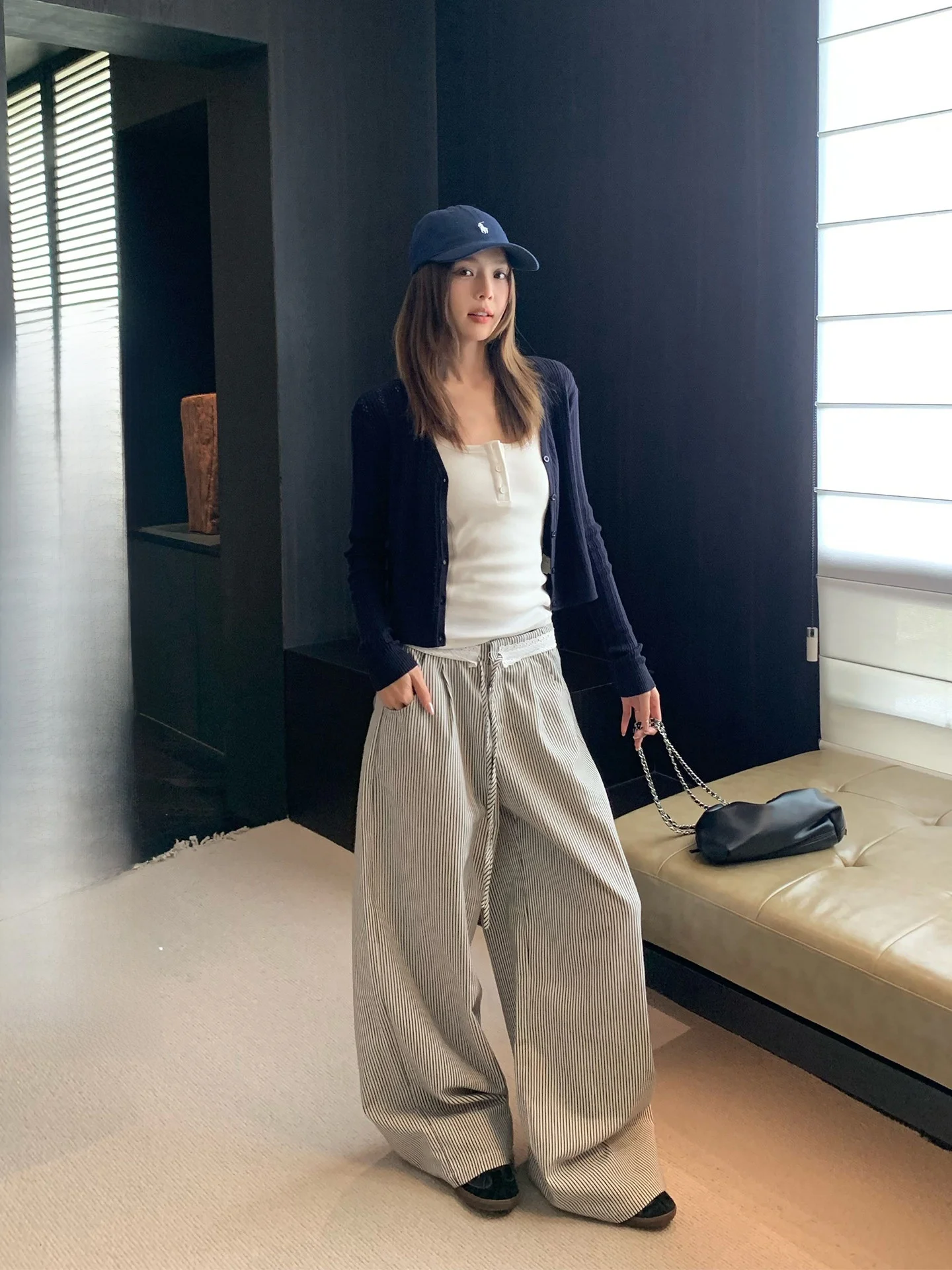 

Женские осенние брюки с высокой талией, свободного кроя, с цветочным кружевом, поясом, в стиле пэчворк, в полоску, прямые штанины