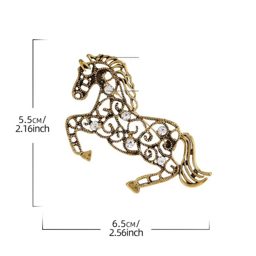 Hollow Out Diamond Studded Horse Brooch Three Dimensional Zodiac Horse Diamond Studded Pin Retro Suit Shirt Pins Accessory