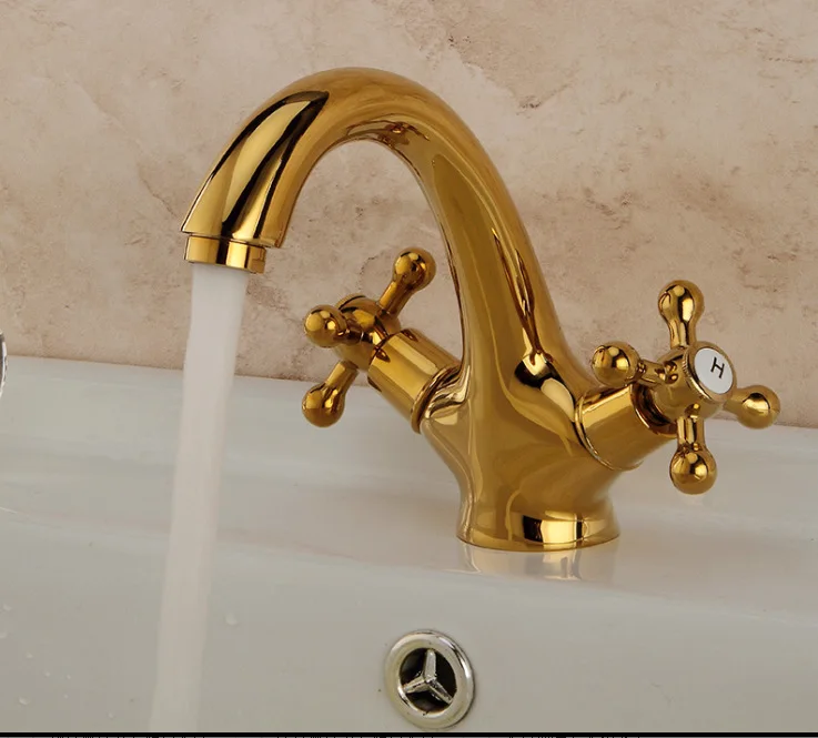 LMM European Antique-style Faucet, Golden Undermount Basin, Washbasin Vintage Faucet