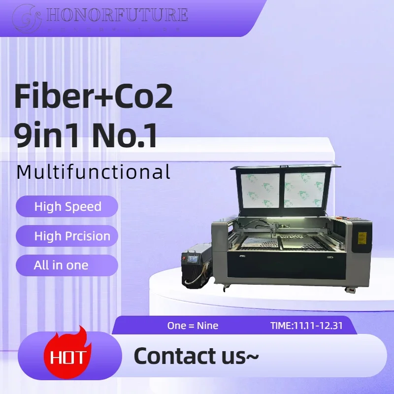 1500w Fiber Lazer Cutting Machine with 150W CO2 Laser Tube Welding Cleaning 9in1 Tools Metal Nonmetal CO2 Laser Engraver Machine