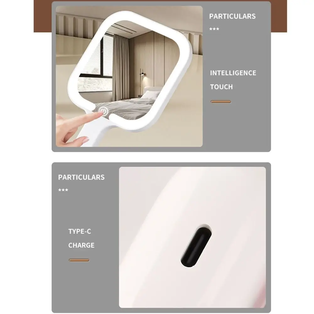 Invullicht LED-make-upspiegel Handbediende 3-kleuren dimbare lichten Draagbare make-upspiegel Vierkant/rond Verstelbare helderheid