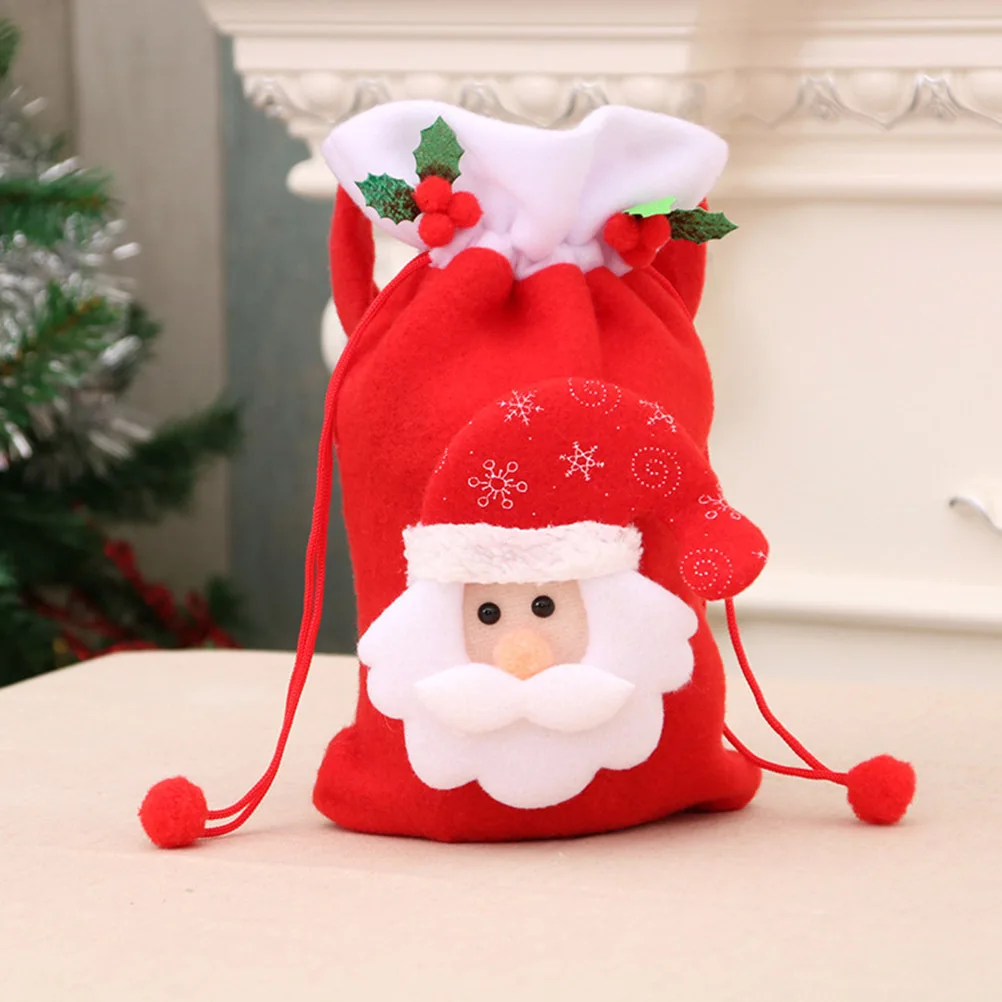 

3pcs Christmas Gift Packing Bag Beautiful Candy Bag With String for (Red, Old Man, Snowman, Bear Pattern)