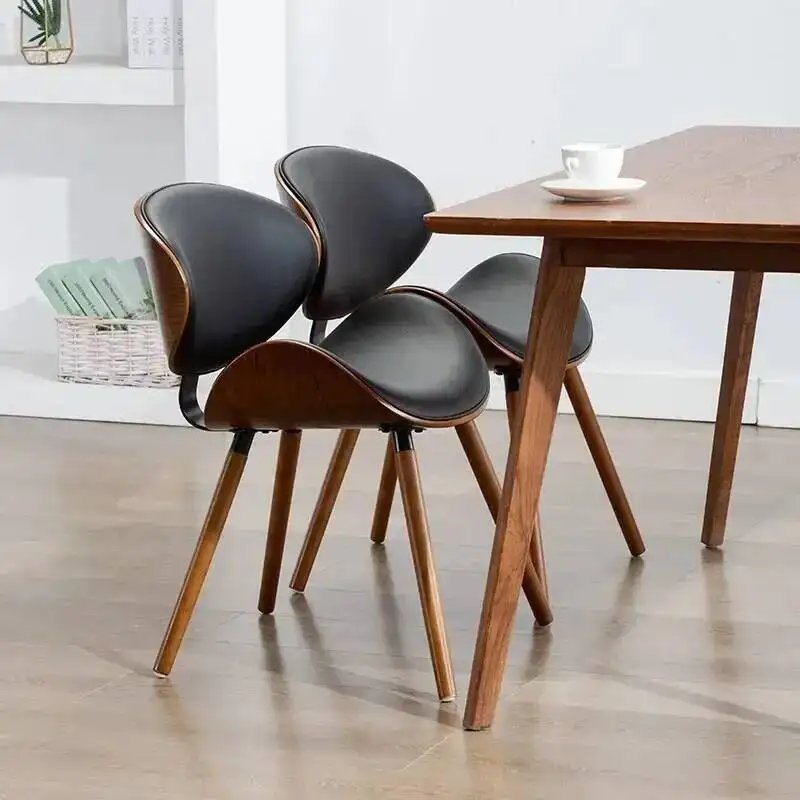 back, family, solid chair European beetle shape small modern space saving practical simple wood luxury leather dining chair